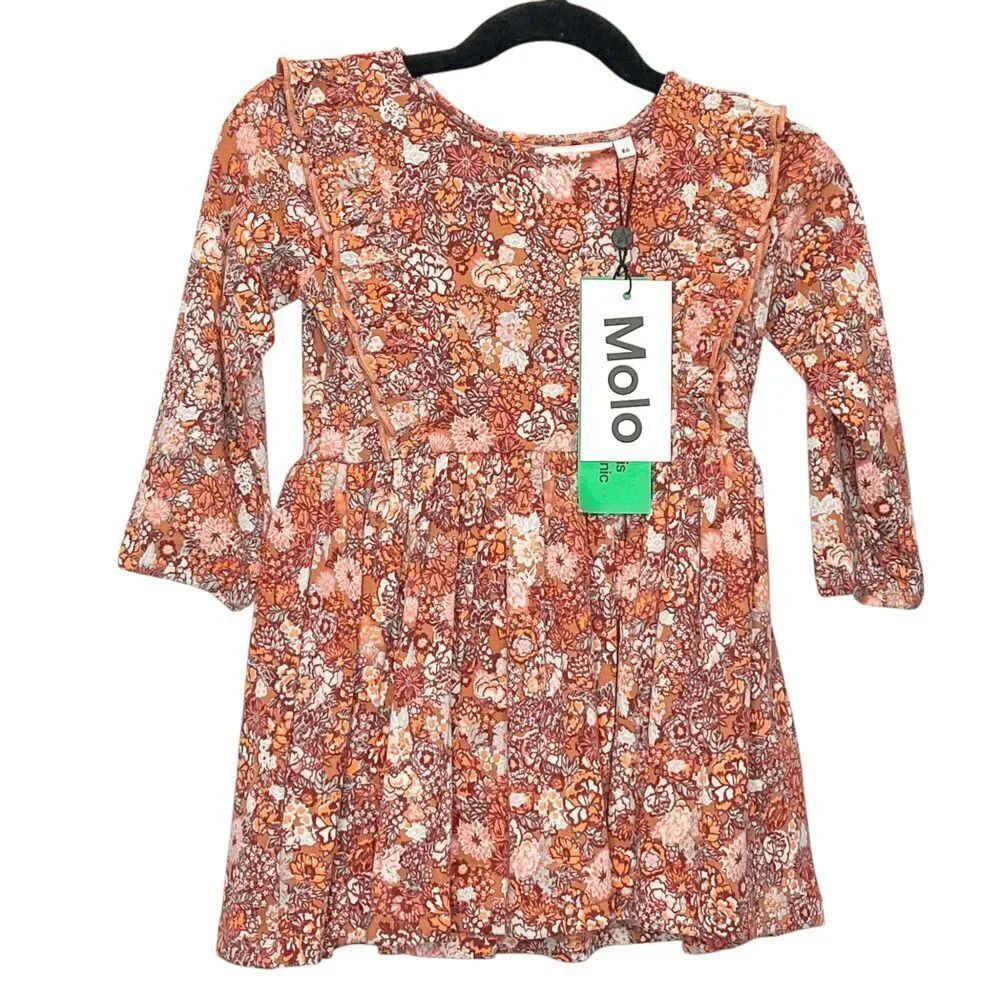 NWT! Molo Girls Pink Cotton Floral Long Sleeve Dress Size 18M